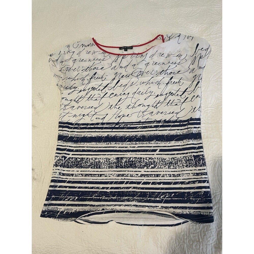 Leo‎ & Ugo Short-Sleeved White, Red, and Blue Tee Size L 10 12 Leo & Ugo 3